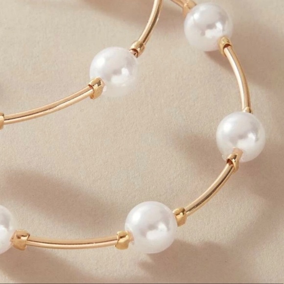 Beautiful Gold Hoops With Pearl Accents - Picture 4 of 5